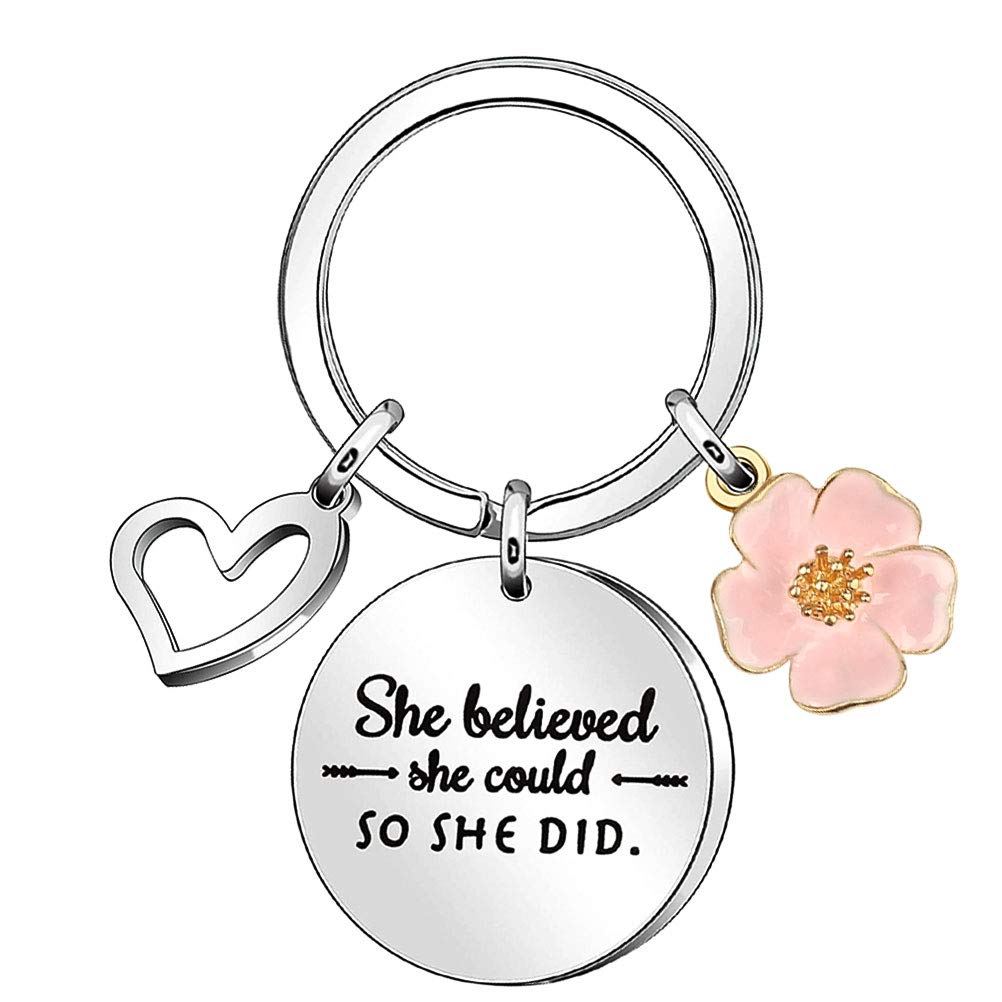 Inspirational Quote Keychain She believes she could so she did Keyring Keychain Gifts Women Girl's Key Ring Chain for Best Friends, Daughter, Sister