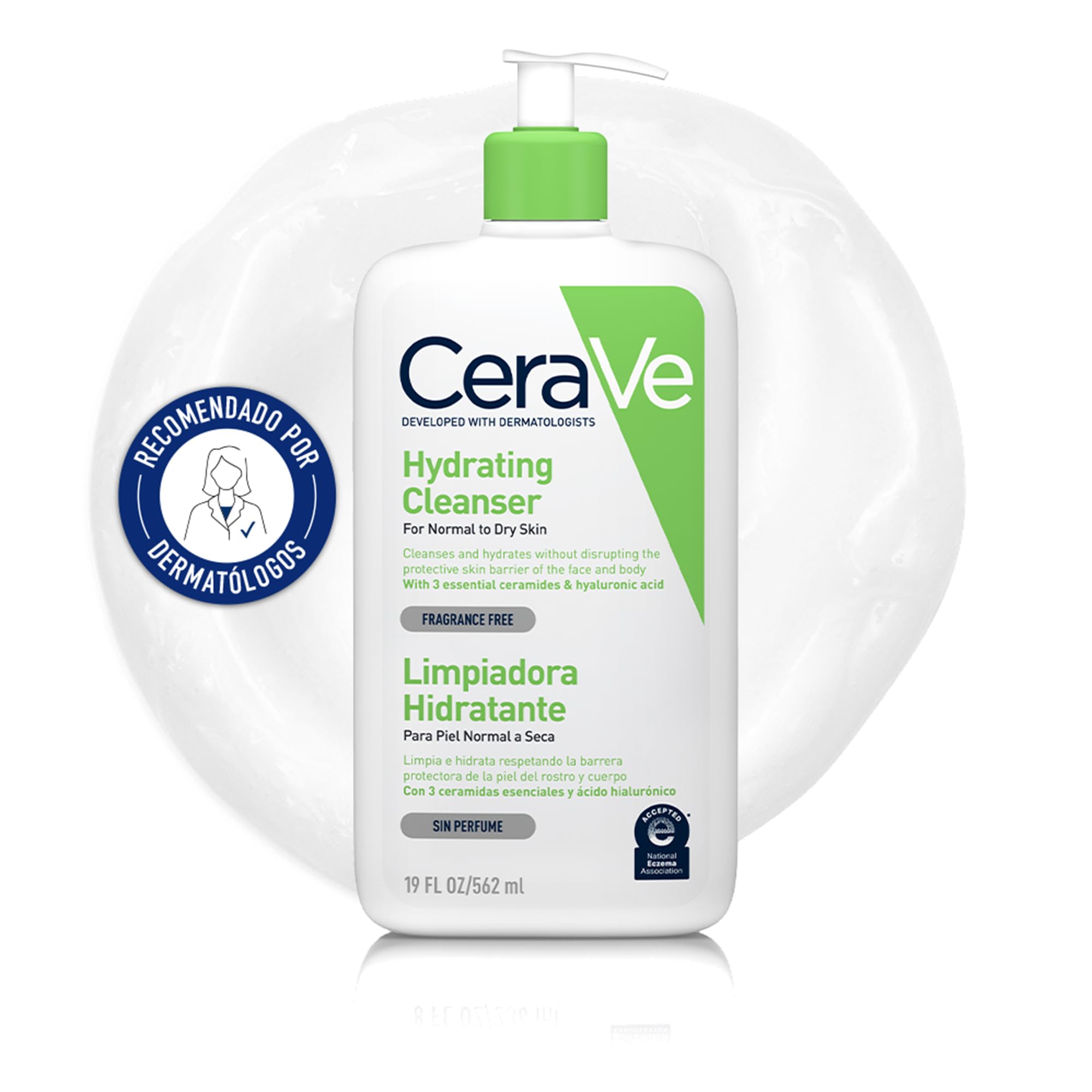 CeraVe Gel Limpiador Hidratante, Limpia e hidrata, Equilibrio de la piel, Enriquecida con ceramidas esenciales y Ácido Hialurónico, Apto para rostro y cuerpo, Para piel normal a seca, 562ml