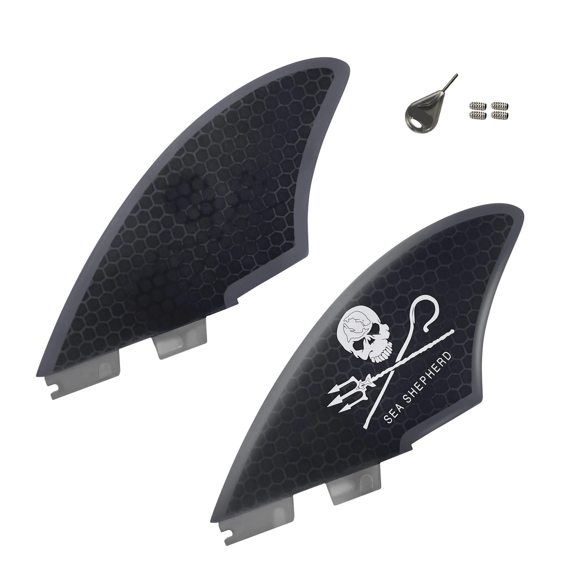 Quillas de Surf Twin Keel de una y Dos pestañas - Juego de quillas Dobles de Fibra de Vidrio con Panal, Tornillos y Llave for quillas(FC2-Skull)