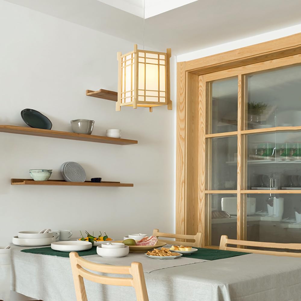 Jadssox Lampa wisząca z latarnią w stylu japońskim Drewniany żyrandol Wisząca lampa sufitowa Oprawa oświetleniowa, E27 Lampy wiszące do sypialni Restauracja Kawiarnia Herbaciarnia Bar Oświetlenie do j