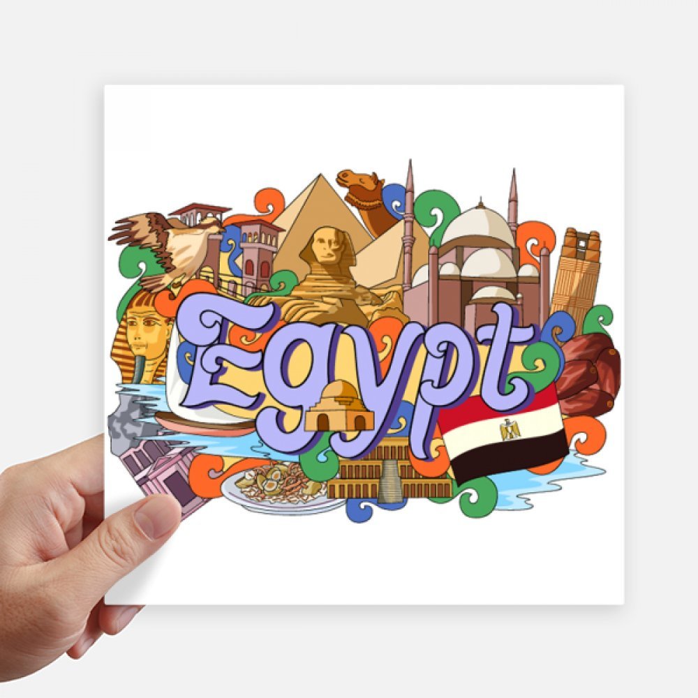 Autocollant carré Pharaon Égypte 20cm lot de 4 stickers multicolores