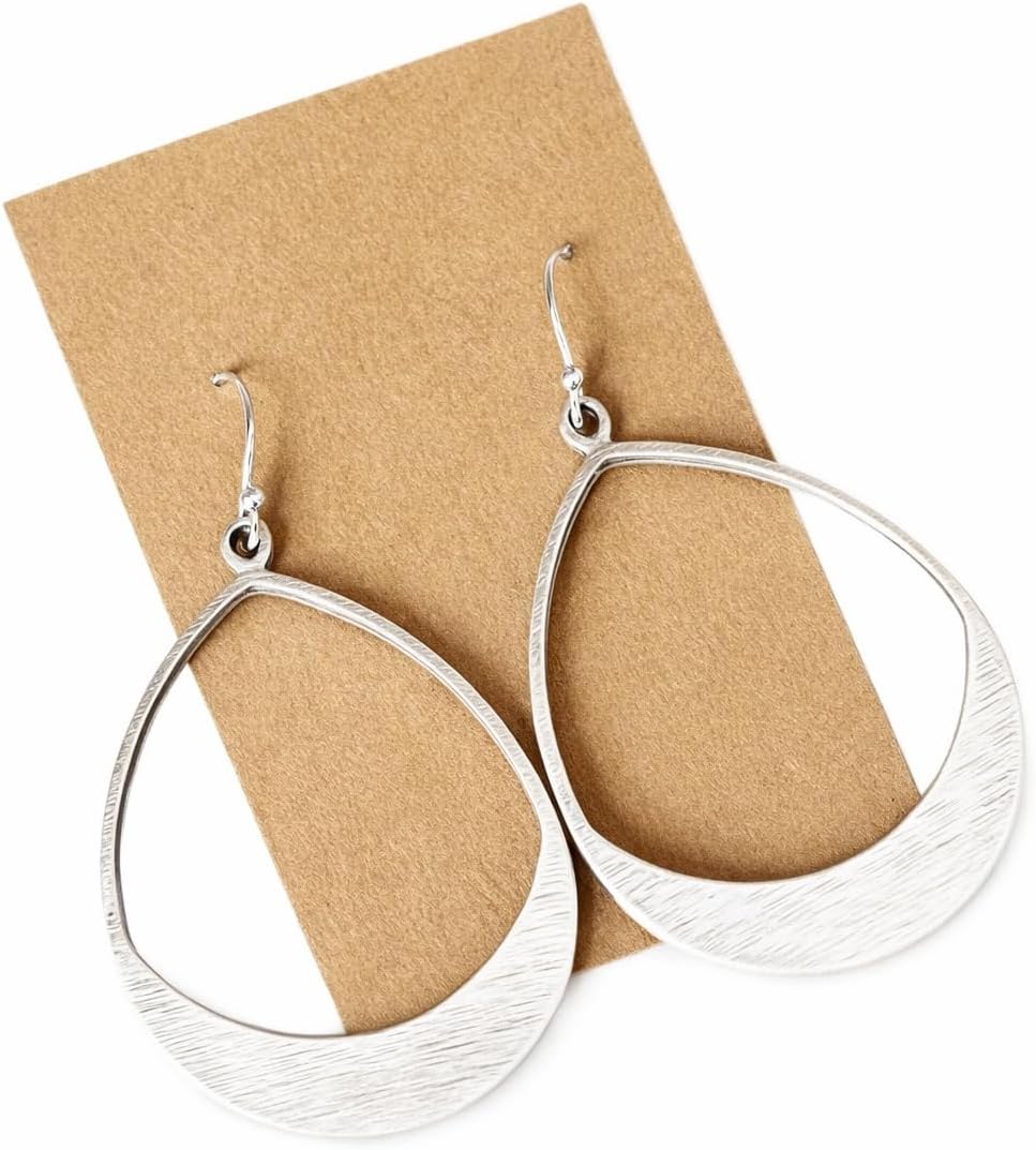 Brushed Teardrop on Sterling Silver Earrings - Image 2