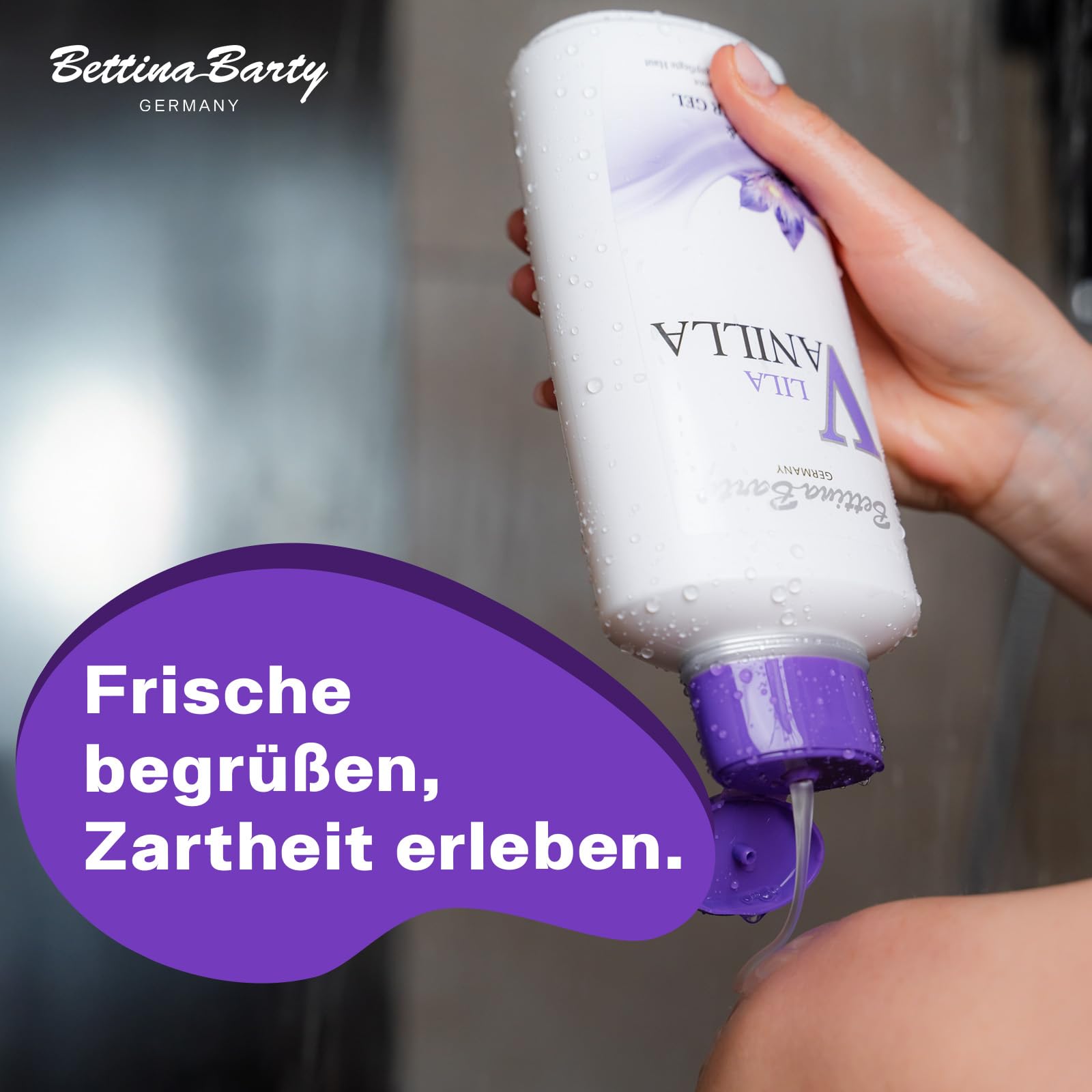 Bettina Barty Lila Vanilla Bath & Shower Gel 12 x 500 ml – Duschgel mit pudrig-blumigem Duft – Feuchtigkeitsspendende Pflege für alle Hauttypen