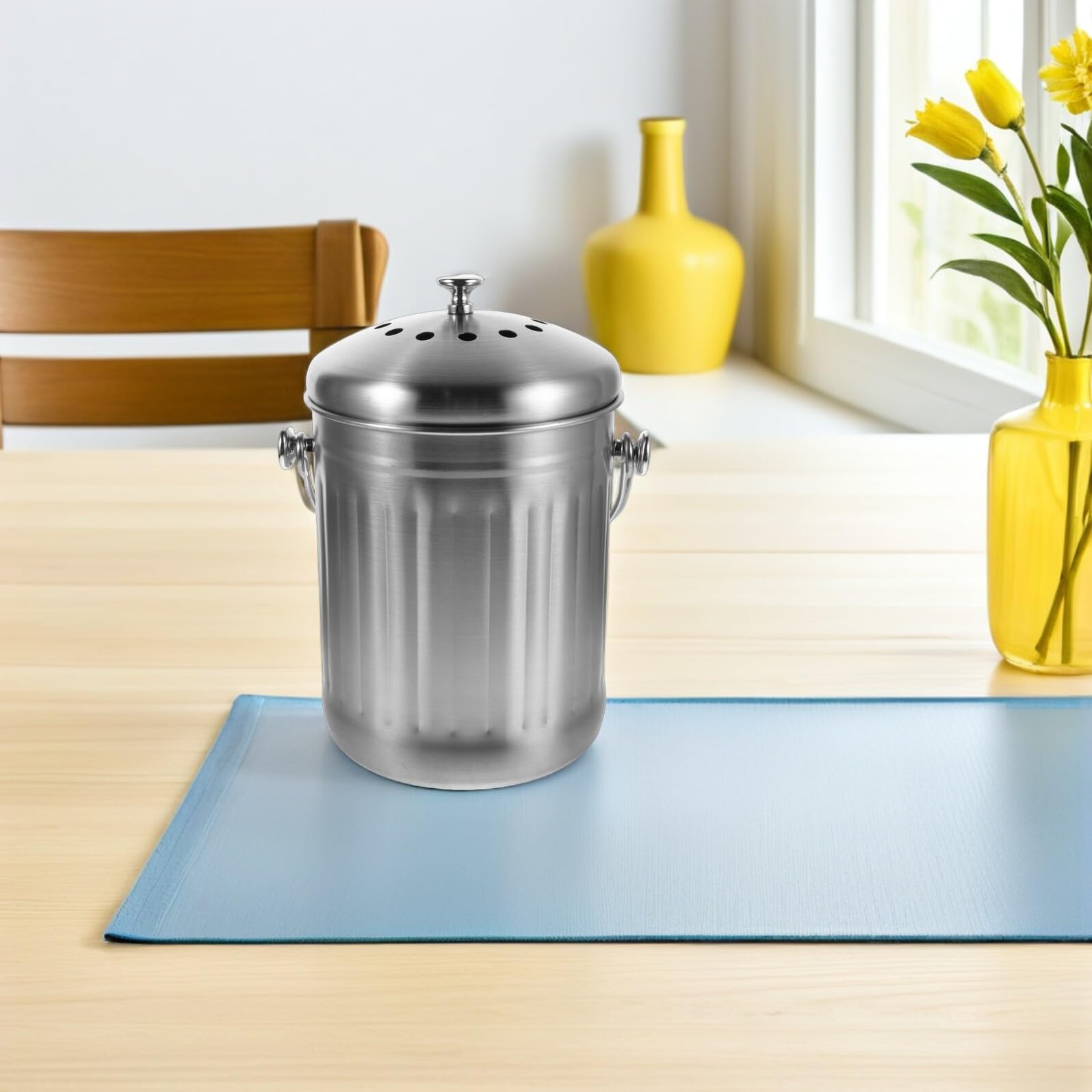 Edelstahl-komposteimer für Küche mit Deckel Kapazität Bioabfalleimer mit Aktivkohlefilter für Geruchsneutralisation Kleiner Abfallbehälter für Arbeitsplatte