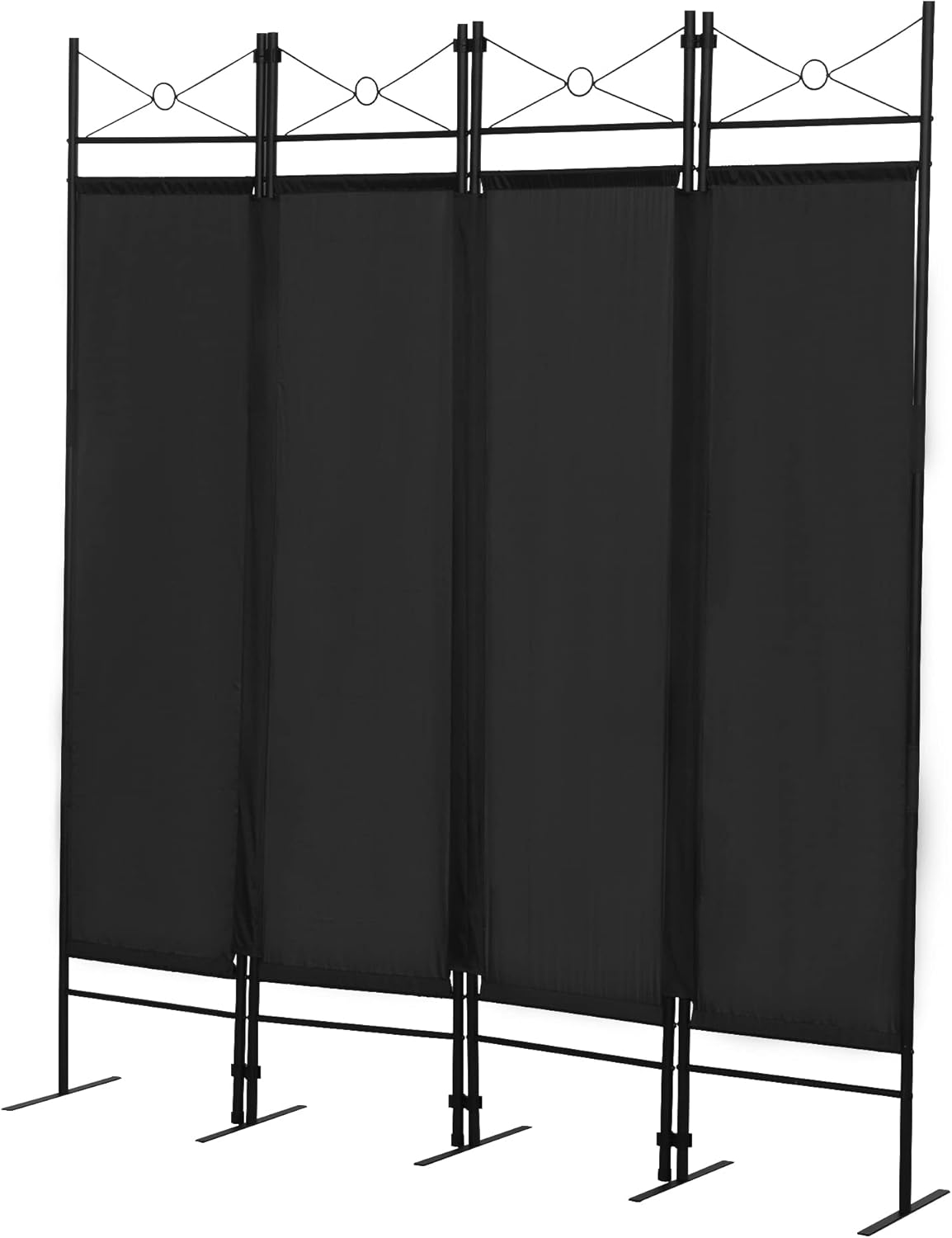 WOODEY 4Panel Folding Iron Room Divider Black, Chic Yet
