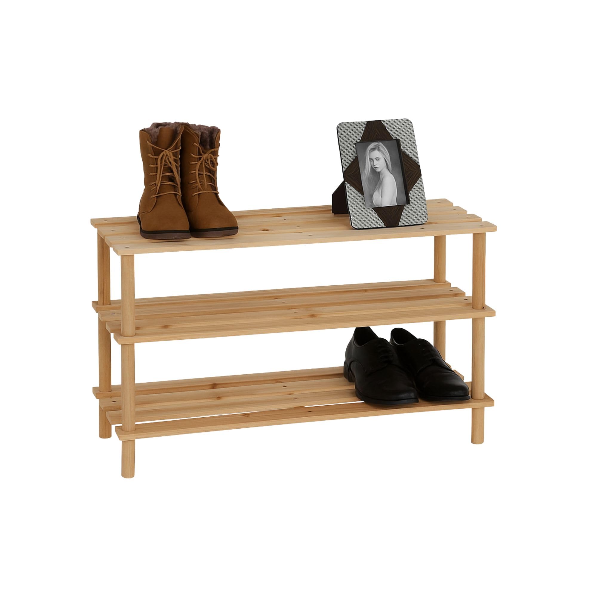 Scarpiera a 3 livelli in legno naturale di bambù 63x26x48h cm
