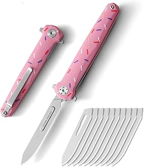 Mini Slim Folding Scalpel，Scalpel Pocket Knife with 10pcs #60 Replaceable Razor Blades,G10 Handle EDC Utility Knife with Liner Lock,Pocket Clip，Gift for Men Women（Donut）