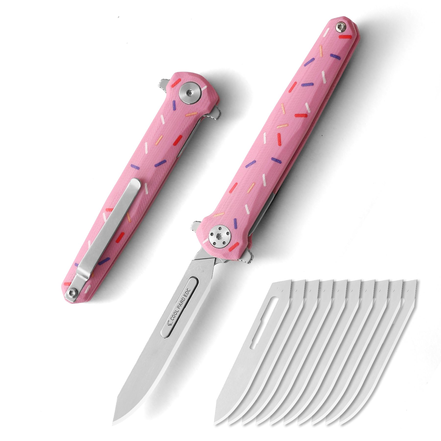 Mini Slim Folding Scalpel，Scalpel Pocket Knife with 10pcs #60 Replaceable Razor Blades,G10 Handle EDC Utility Knife with Liner Lock,Pocket Clip，Gift for Men Women（Donut）