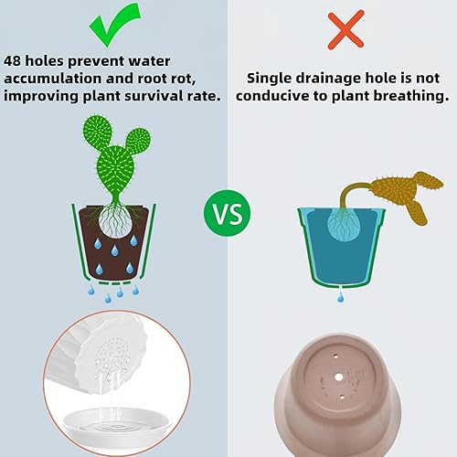 Miniatura 3 de Paquete de 16 macetas de plástico de 4 pulgadas con bandeja, macetas resistentes para interiores y exteriores con 48 agujeros de drenaje para