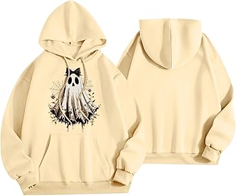 Halloween Hoodies for Women 2025 Fall Fashion Long Sleeve Cute Ghost Graphic Lightweight Hoodie with Pockets