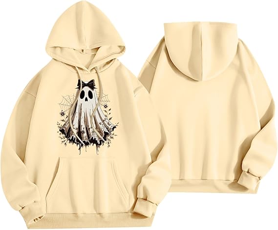 Halloween Hoodies for Women 2025 Fall Fashion Long Sleeve Cute Ghost Graphic Lightweight Hoodie with Pockets