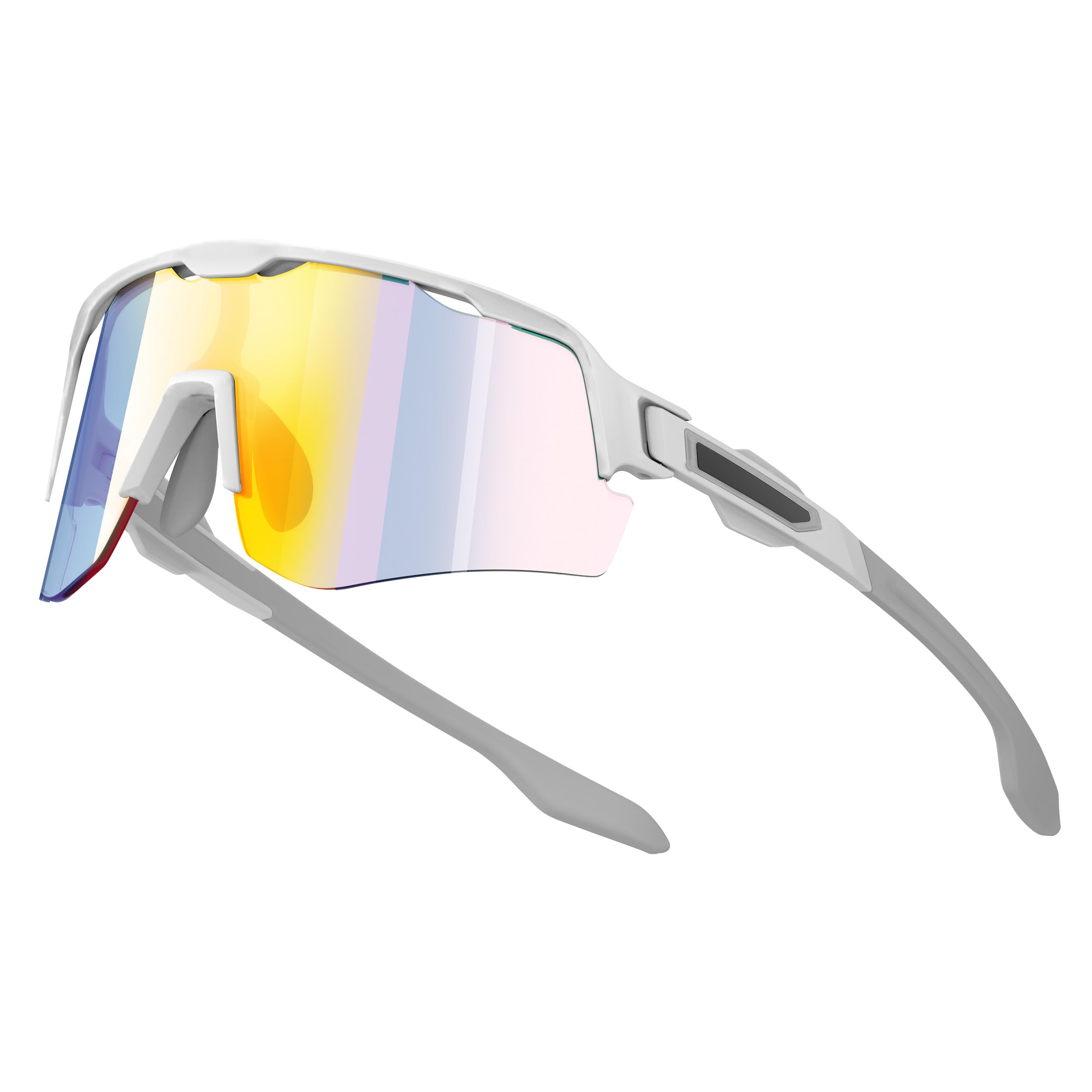 VIKISOIO Photochromic Cycling Glasses Sports Sunglasses for Men Women, UV Protection, Mountain Bike MTB Bicycle Riding (White Frame - Red Len)