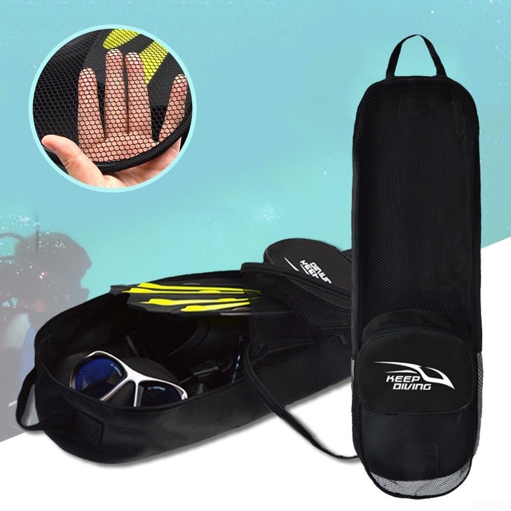 Bolsa de buceo, bolsa de malla resistente, para buceo, aletas de esnórquel, engranajes subacuáticos, 72 x 22 x 12 cm, bolsa de red plegable y ultraligera