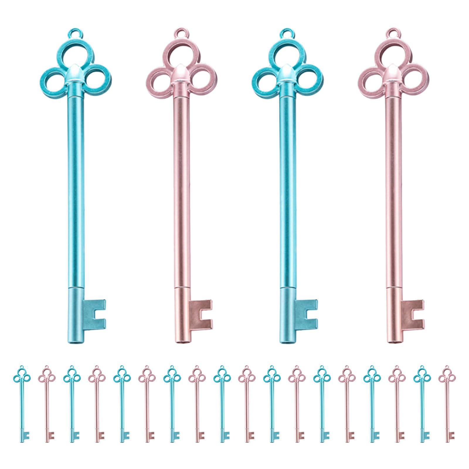 KICHOUSE 40 Stück schlüsselförmige Kugelschreiber – originelle Gelstifte (0,5 mm), schwarz, neutral, ideal als Geschenk zum Valentinstag, Weihnachten, Schulanfang oder für Schüler – blaue und