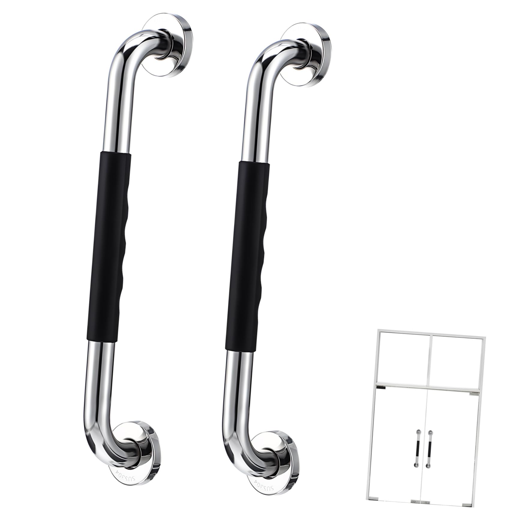 Barre D’appui de Bain 2 Pièces en Acier Inoxydable 304 Noir