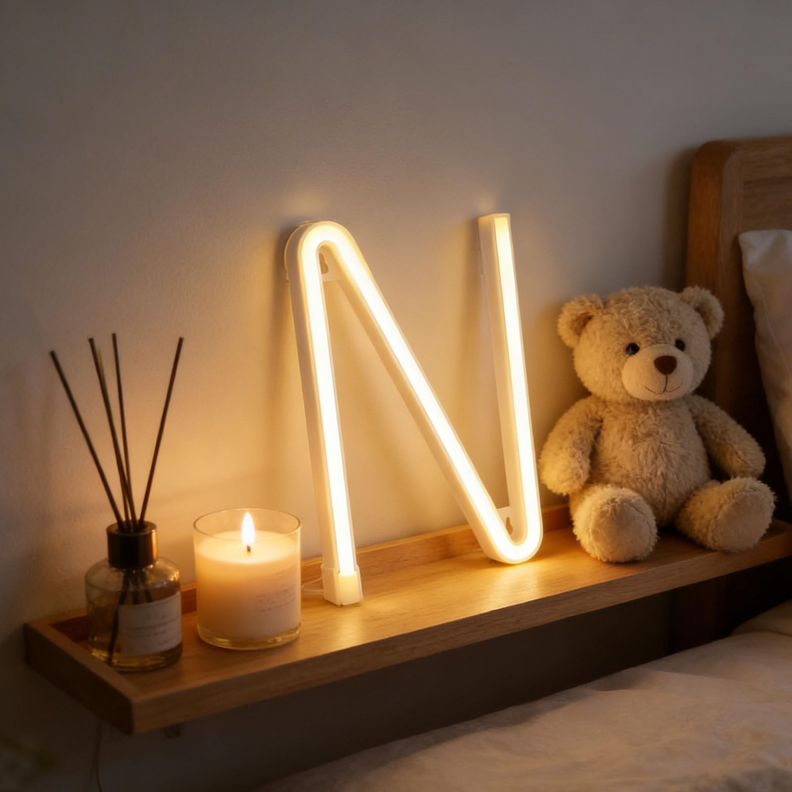 shulovehua Warm White Neon Letter Sign - Battery/USB Powered LED Alphabet Neon Art Lights for Wedding, Birthday, Christmas, Home Bar(N)