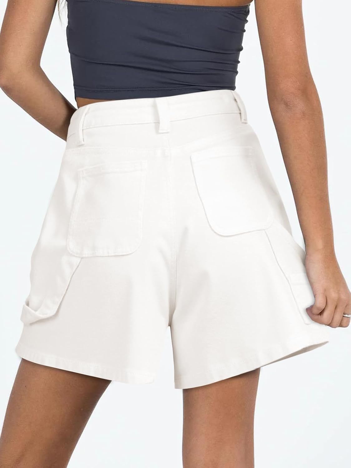 PLNOTME Womens High Waisted Denim Shorts Summer Casual Button Down Baggy Jean Shorts with Pockets