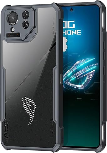 GIOPUEY Case Compatible with Asus ROG Phone 8 Pro, Hard PC + Soft TPU Cover, High Transparency, Clear Phone Case, Airbag Anti-Drop, No Yellowing - black
