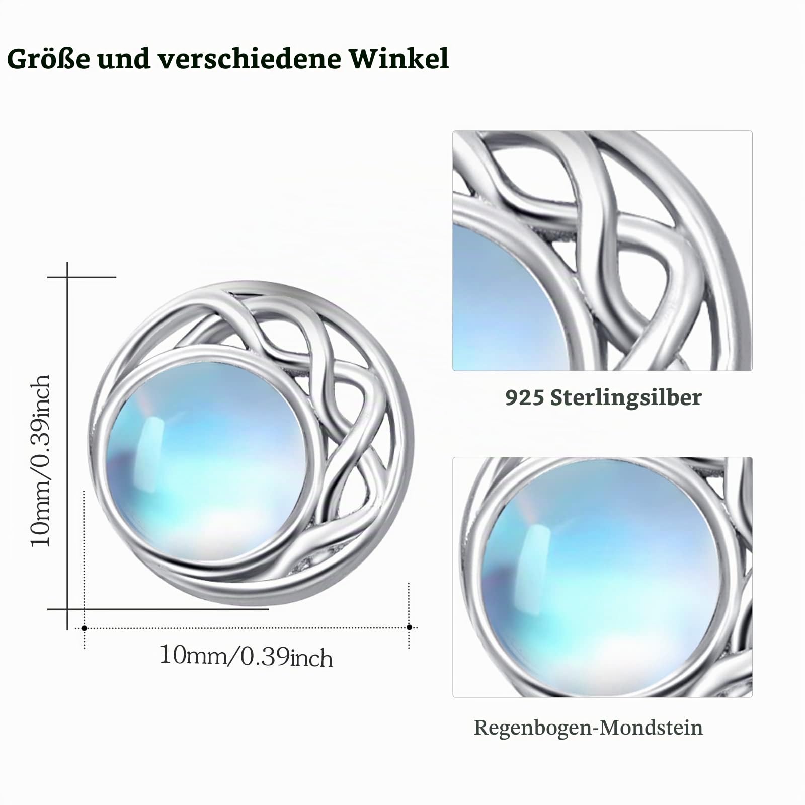 REDSUN Moonstone Earrings 925 Sterling Silver Earrings Celtic/Sun/Candy/Heart/Rabbit/Star Moonstone Stud Earrings Jewelry Birthday Gifts for Women Daughter Girls