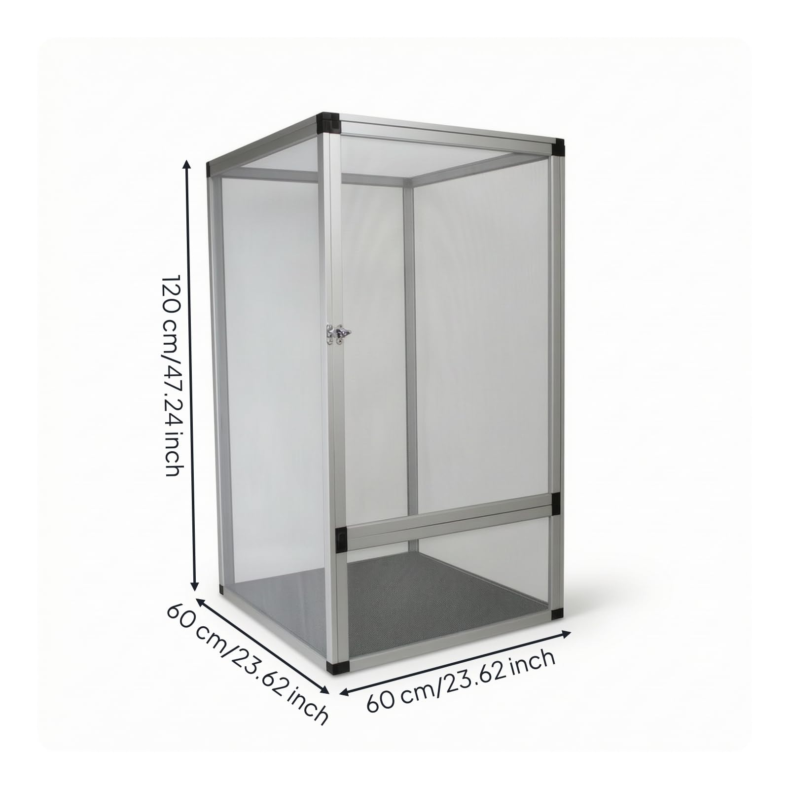 Terrario de Reptiles en Aluminio Jaula Acuario Vivario Construcción Ligera con Ventilación Continua en Todos los Lados y, Array, Plateado, Puerta De Malla Plateada 60 60 120cm