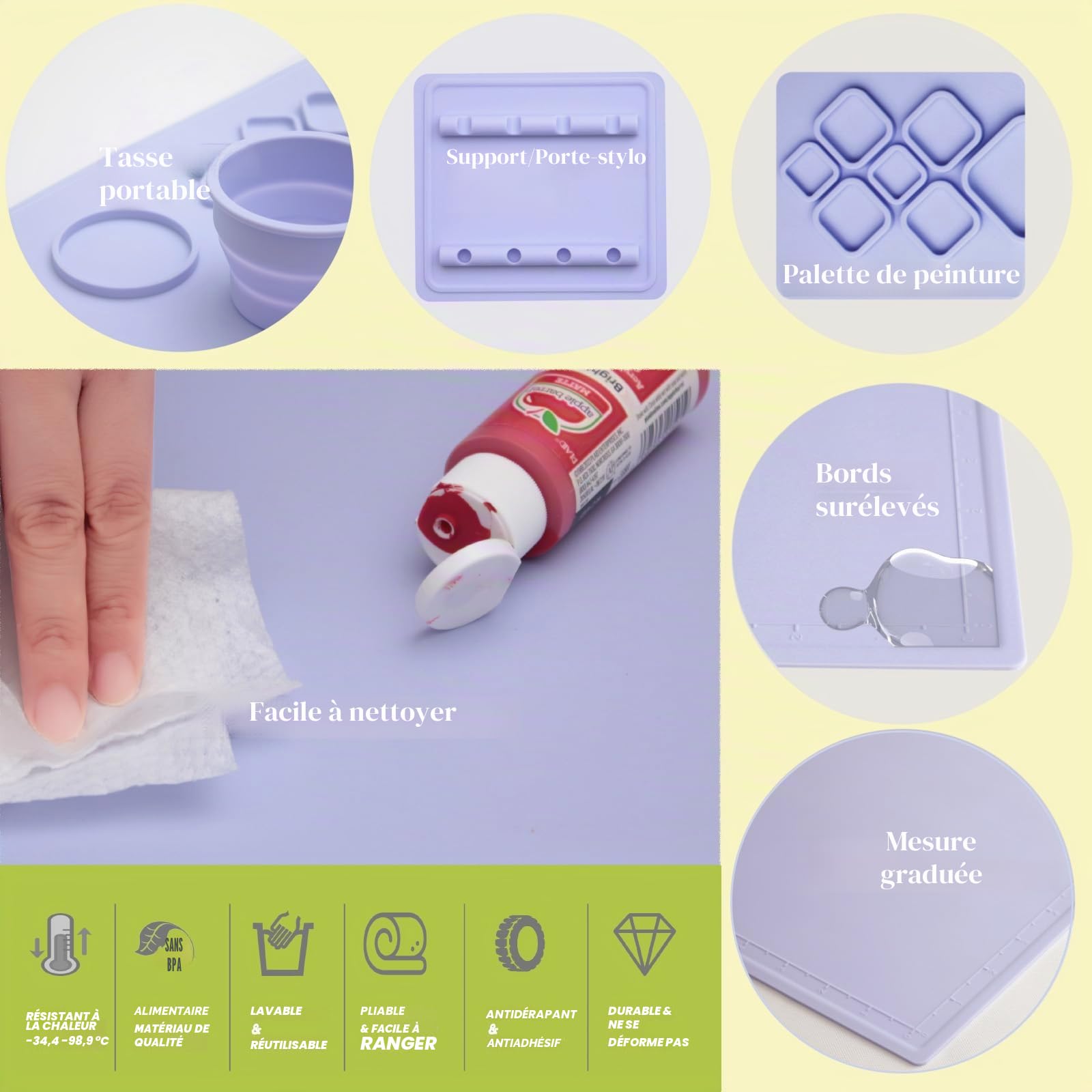 Chevalet d'art pour Enfants,Rouleau de Papier pour Enfants Pinceau de Peinture pour Enfants, Table d'art pour Enfants Rouleau de Papier pour Enfants Set Premium (Violet)