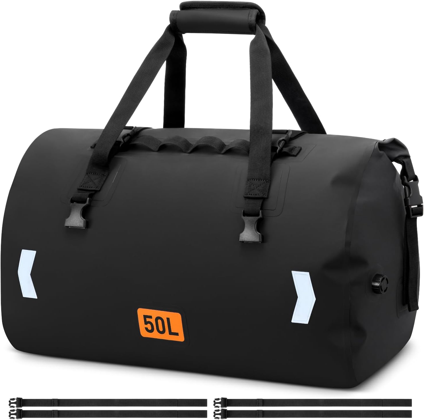 OCKLILY Waterproof Dry Bag, 50L Roll-top Motorcycle Tail Bag with Air Valve & Quick-fixed Straps, Travel Duffle Bags for Kayaking Paddle Boarding Rafting Boating Camping Riding Fishing - Black