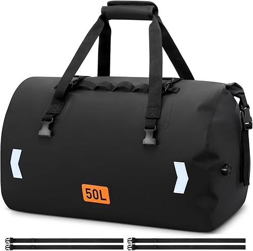 Bolsa seca impermeable, bolsa trasera de motocicleta enrollable de 50 litros con válvula de aire y correas de fijación rápida, bolsas de viaje para