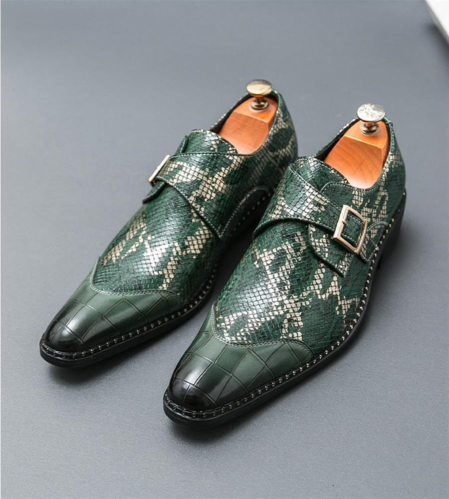 Zapatos de Vestir para Hombre Mocasines de Hebilla Estampado Piel de Serpiente Punta Charol Zapatos Oxford Formales para Boda Fiesta