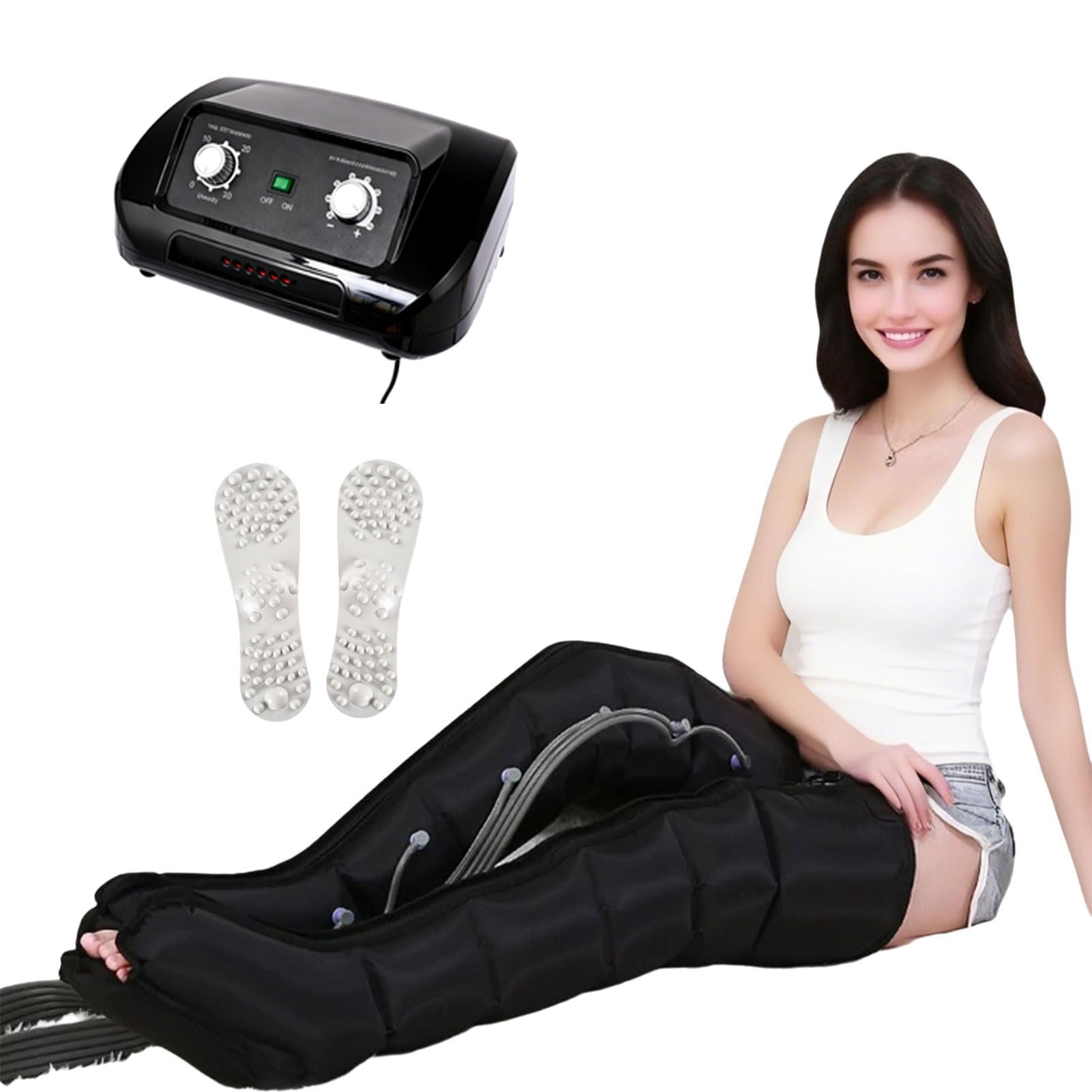 Botas Presoterapia Piernas Abdomen para Casa, Masajeador de piernas con compresión de Aire, Presoterapia Piernas Completas, Drenaje Linfatico Presoterapia Profesional, Negro