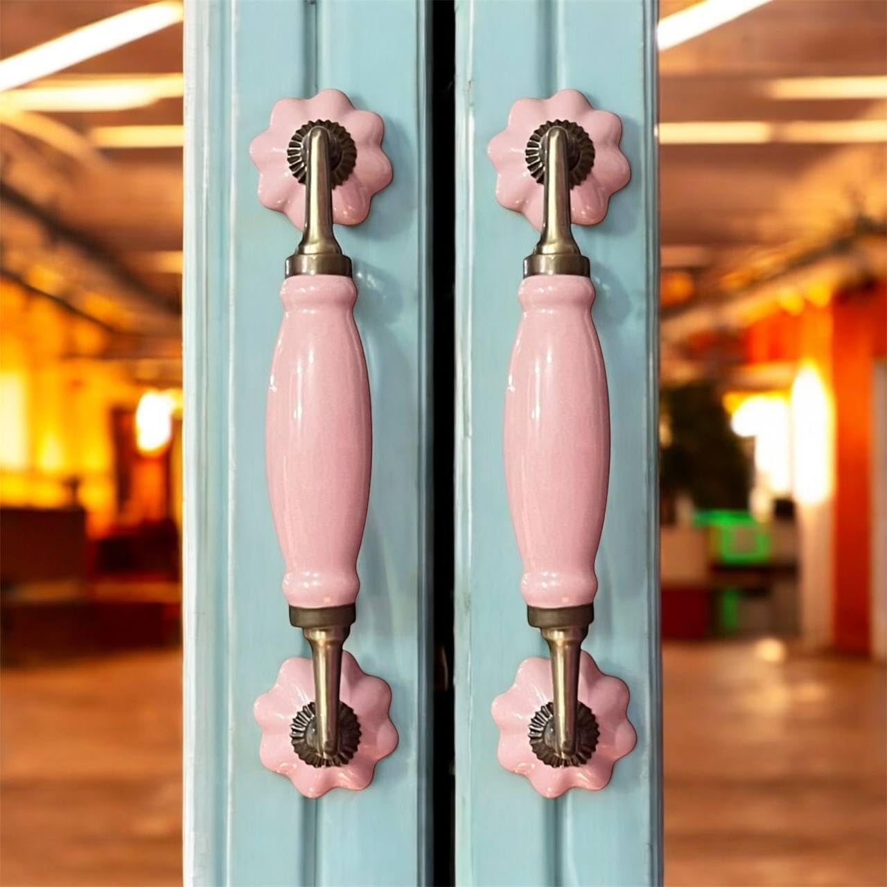 Maison Belle Ceramic Door Handle Gold Antique Finish - Hole to Hole 6.5 INCH (Pack of 1 Handle) (Pink - Size 8.5 INCH)-image-45