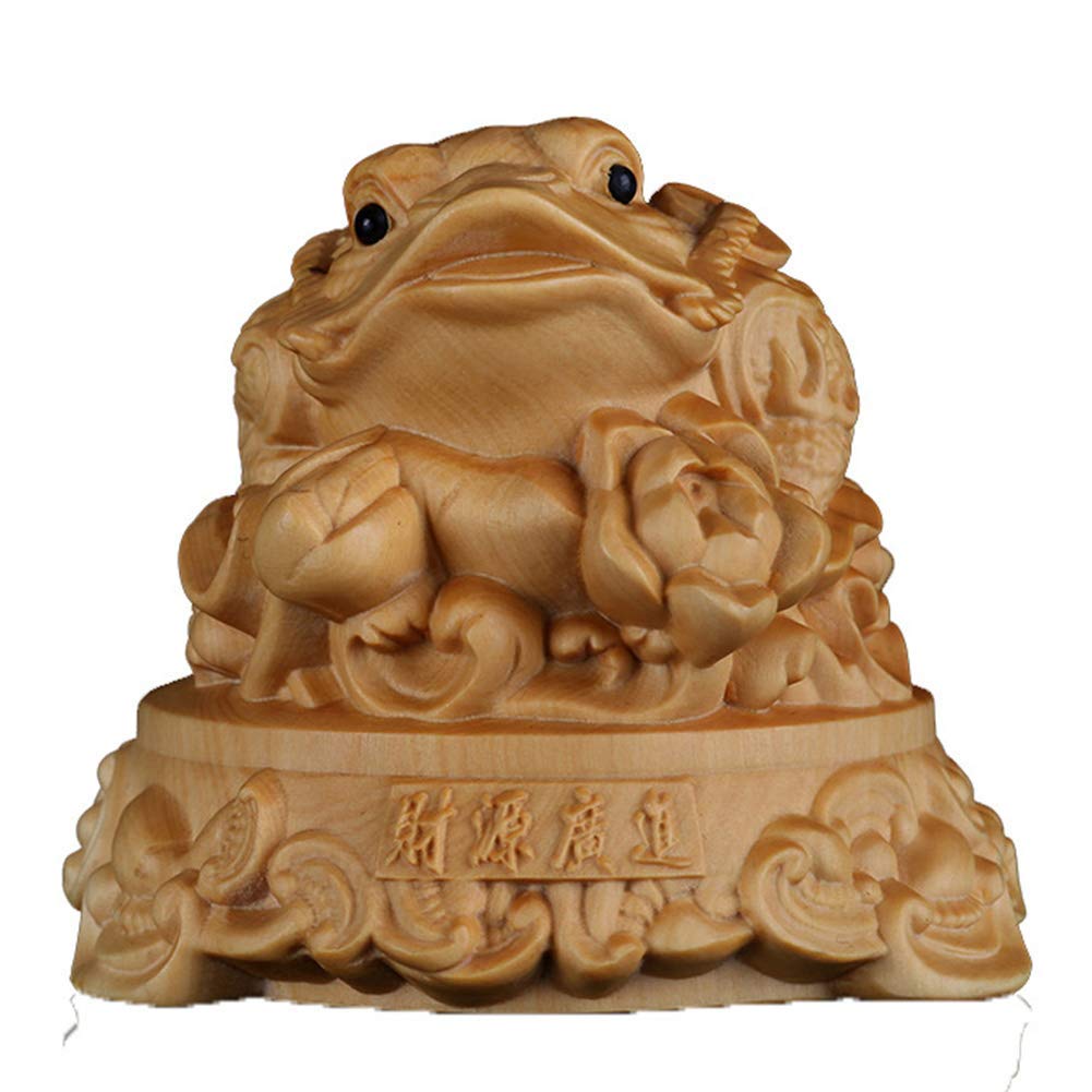 YNIYUJKL Feng Shui Ornaments Money Frog Statue Decoration, Boxwood Money Toad Sculpture, Animal Home Office Ornaments, Attract Wealth And Good Luck,Wood