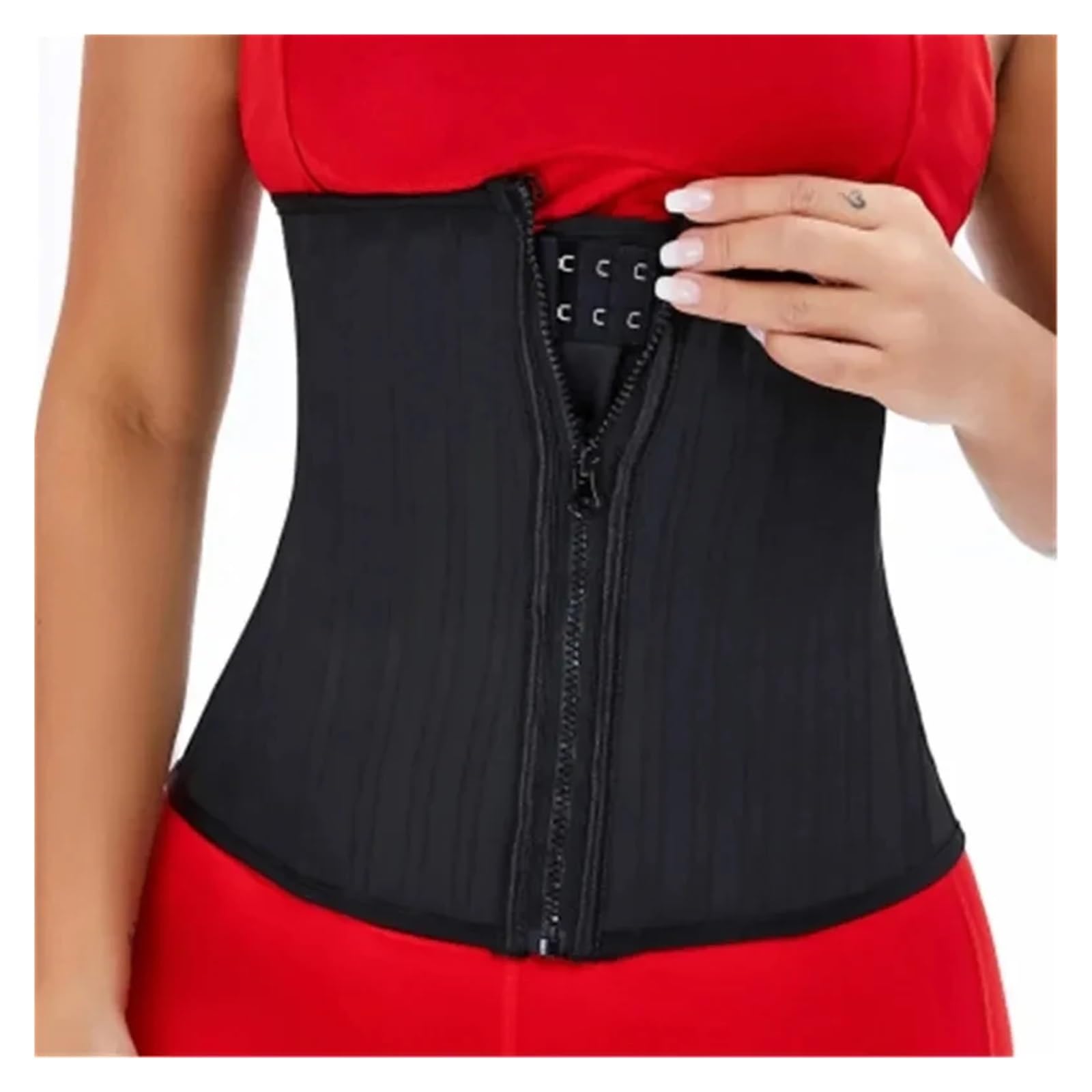 Gaine Ventre Plat Ceinture amincissante en latex avec 25 baleines en acier et 2 sangles amovibles, fermeture éclair et crochet, ceinture de modelage du ventre(M)