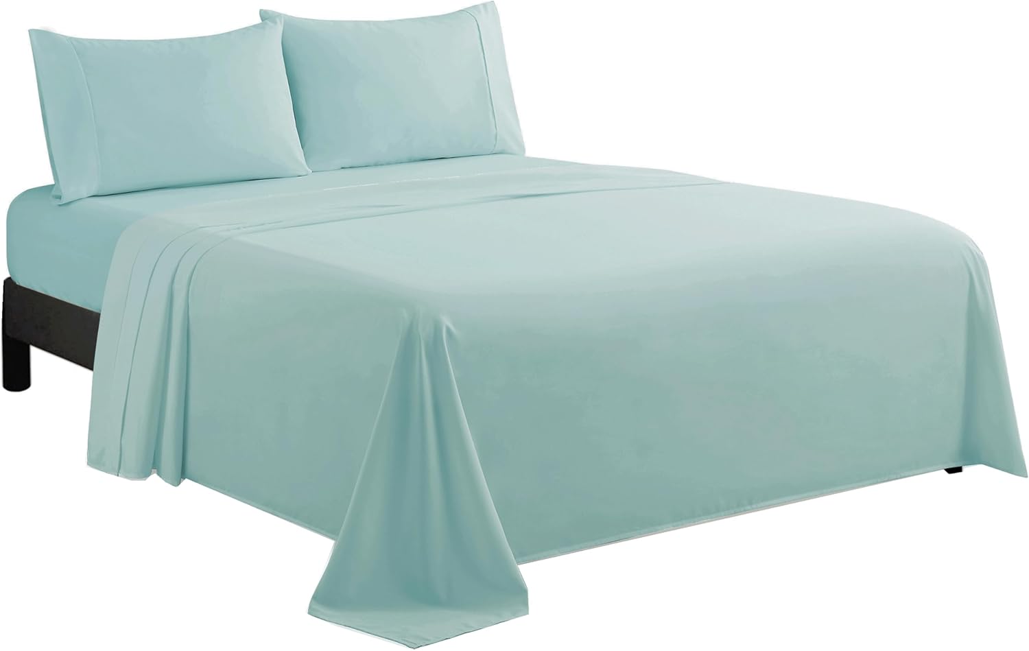 Marina Decoration 600 Thread Count Ultra Soft Deep Pocket Hotel Standard Solid Bedding Long Staple Percale Cotton All Season 4 Pieces Sheet Set with 2 Pillowcases, Aqua Color King Size