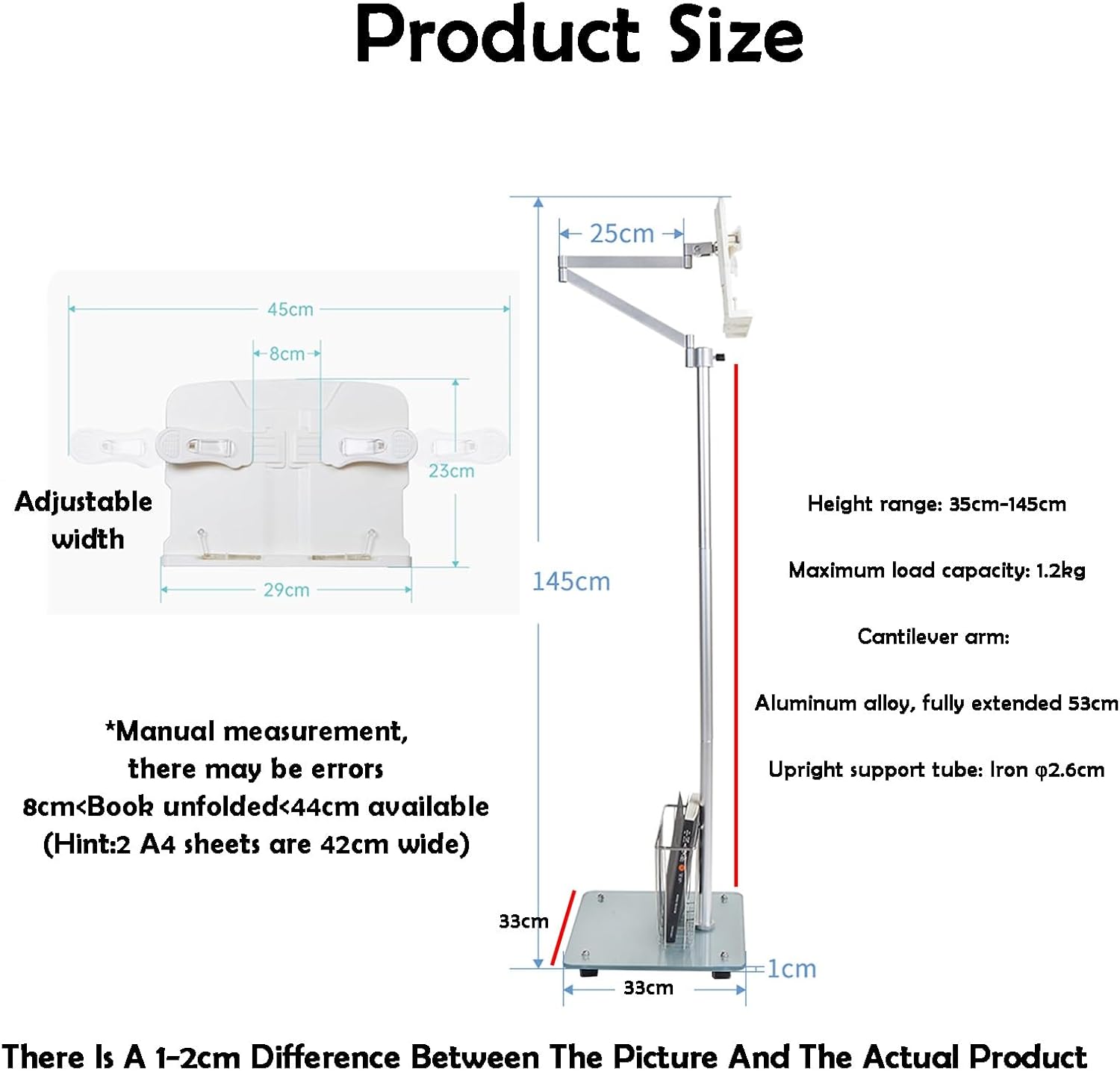 Reading Book Holder with Wheels, Multifunctional Storage Shelf for Recipes or Books, Ideal for Bedside, Sofa, Office, Classroom, or Apartment Use