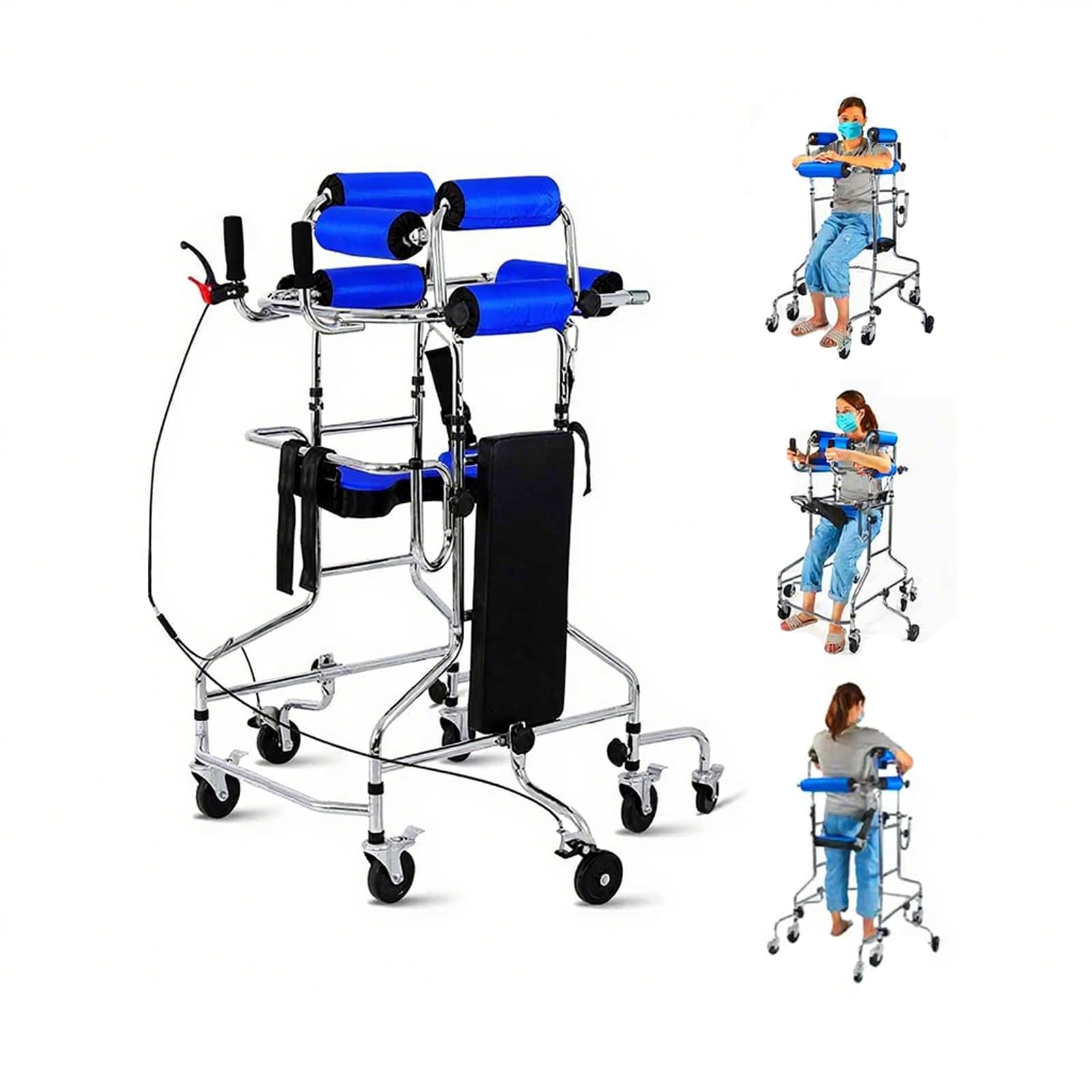 Deambulatore per Anziani con Freno a Mano, Girello Ascellare con Seduta, Altezza e Larghezza Regolabili, Supporto Portatile per Riabilitazione Emiplegia per Esterno e Interno (U-1)