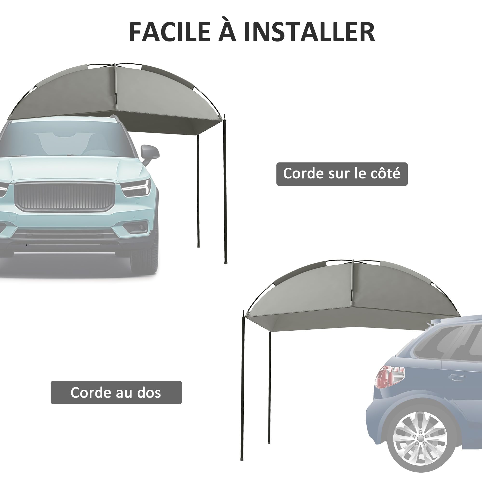 Outsunny Tente de Voiture Camping auvent pour hayon de Voiture abri Solaire auvent réglables en dôme Acier Polyester Haute densité 190T résistante aux UV Sac de Transport Inclus Gris