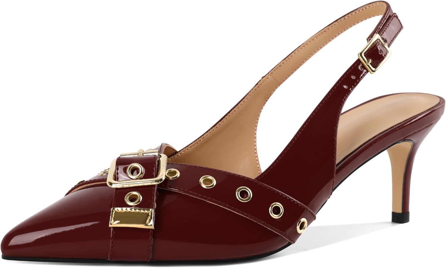 Esvowido Low Kitten Heel Pumps for Women Pointed Closed Toe Slingback Kitten Heels Slingback Slip-on Dress Shoes