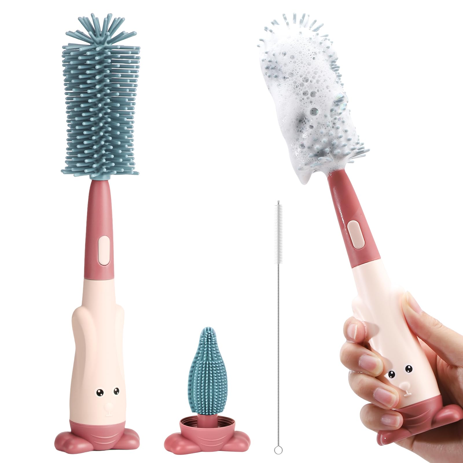 Ayvisun Spazzola per Biberon in Silicone, Spazzola 3-in-1 per Biberon e Tettarelle, Silicone per Uso Alimentare, Pulizia Delicata Senza Graffi, Design con Supporto Verticale