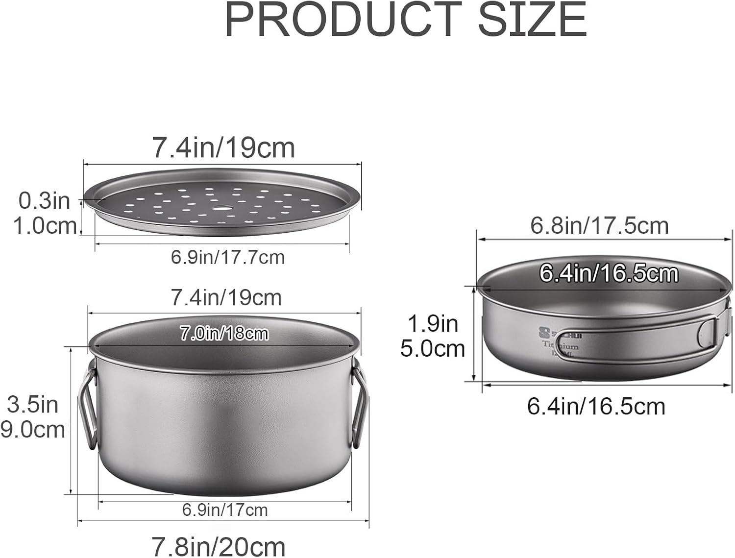FAIRE Titanium Camping Pots and Pans Set, Ultralight Outdoor Cooking Pot, Backpacking Cooking Set, Family Big Capacity Soup Pot