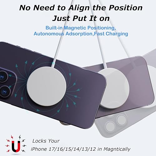 Miniatura 4 de Cargador inalámbrico, certificado Apple MFi Cargador magnético de 15 W, paquete de 2 almohadillas de carga magnética de 3 pies con puerto USB C PD