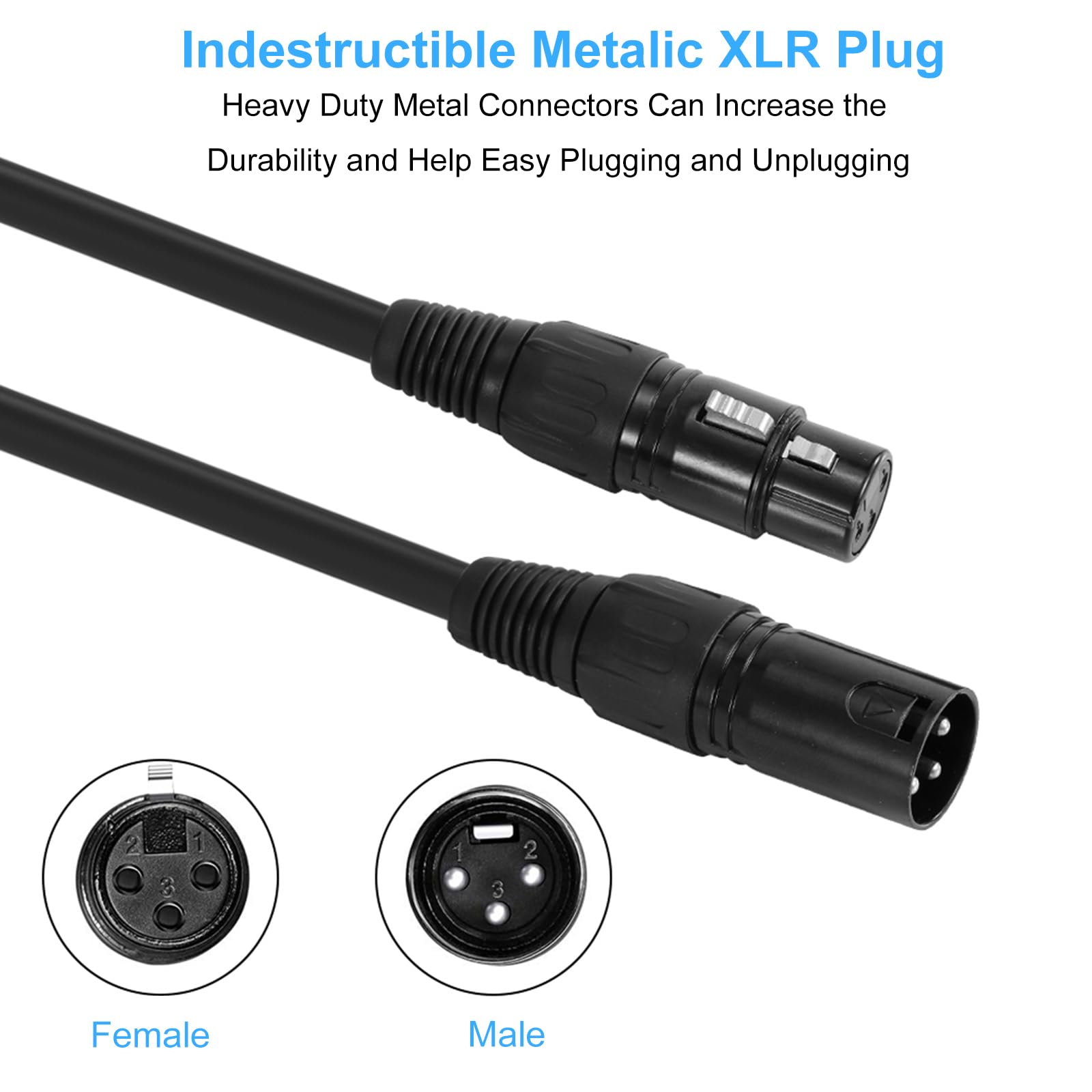 Kabel lvifloae XLR 3,3 stopy, 3-pinowy męski na żeński, 8 szt.
