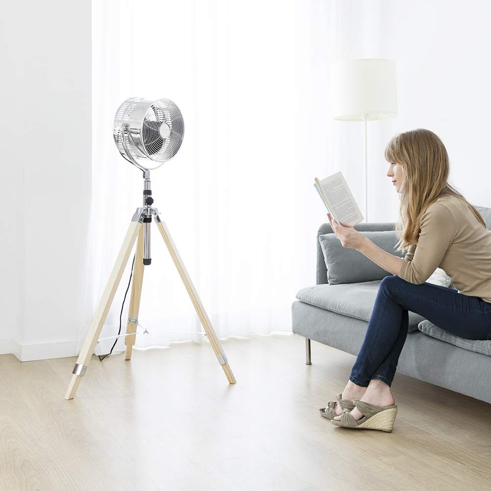 Cecotec Ventilateur trépied EnergySilence 1200 Woody. 80 W, 3 pales de 12 pouces, diamètre 30 cm, moteur en cuivre, 3 vitesses, trépied en bois, hauteur réglable 90 cm, inclinaison jusqu'à 80 °
