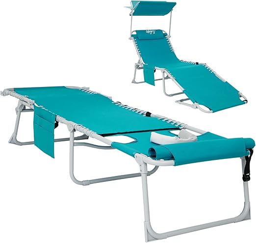 #WEJOY 3 in 1 Tanning Chair with Face Hole & Canopy, 300 lbs Heavy Duty 5 Positions Folding Face Down Lounge Chairs Outdoor with Pillow & Storage Bag Portable for Pool Beach Lawn Camping (Cyan)