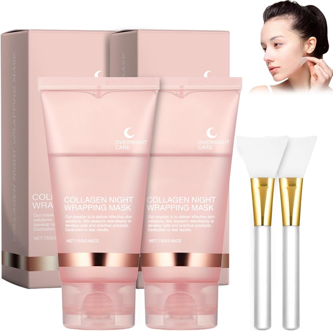 2 stuks collageen nachtmasker, biologisch collageen gezichtsmasker, collageenmasker, overnight, peel-off collageenmasker, diepe hydratatie, vermindert rimpels, verbetert de huidelasticiteit, inclusief