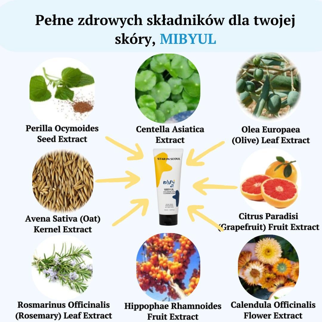 [STAR IN SEOUL] MIBYUL PIANKA OCZYSZCZAJĄCA Z KWASEM HIALURONOWYM, 150 ml, nawilżająca pianka oczyszczająca, polecana do skóry suchej i wrażliwej, Koreański wegański preparat do oczyszczania skóry.