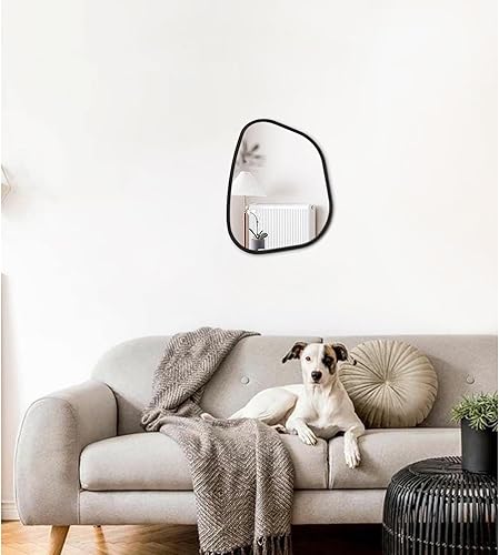 Miniatura 327 de Espejo de pared irregular de 26 x 18 pulgadas, espejo de baño grande asimétrico con marco de madera, espejos decorativos artísticos modernos