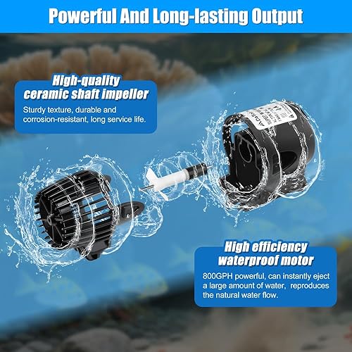 Miniatura 5 de 800GPH Mini bomba de circulación de acuario Ultra-silencioso Fish Tank Wave Maker con ventosa 360 grados giratorio acuario cabeza de energía