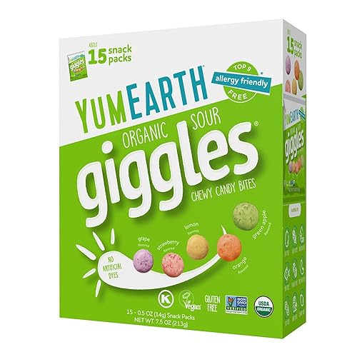 Miniatura 15 de YumEarth Organic Giggles Caramelos Masticables – Apto para alérgicos, sin colorantes artificiales, sin OGM, sin gluten, sabor a fruta, snacks