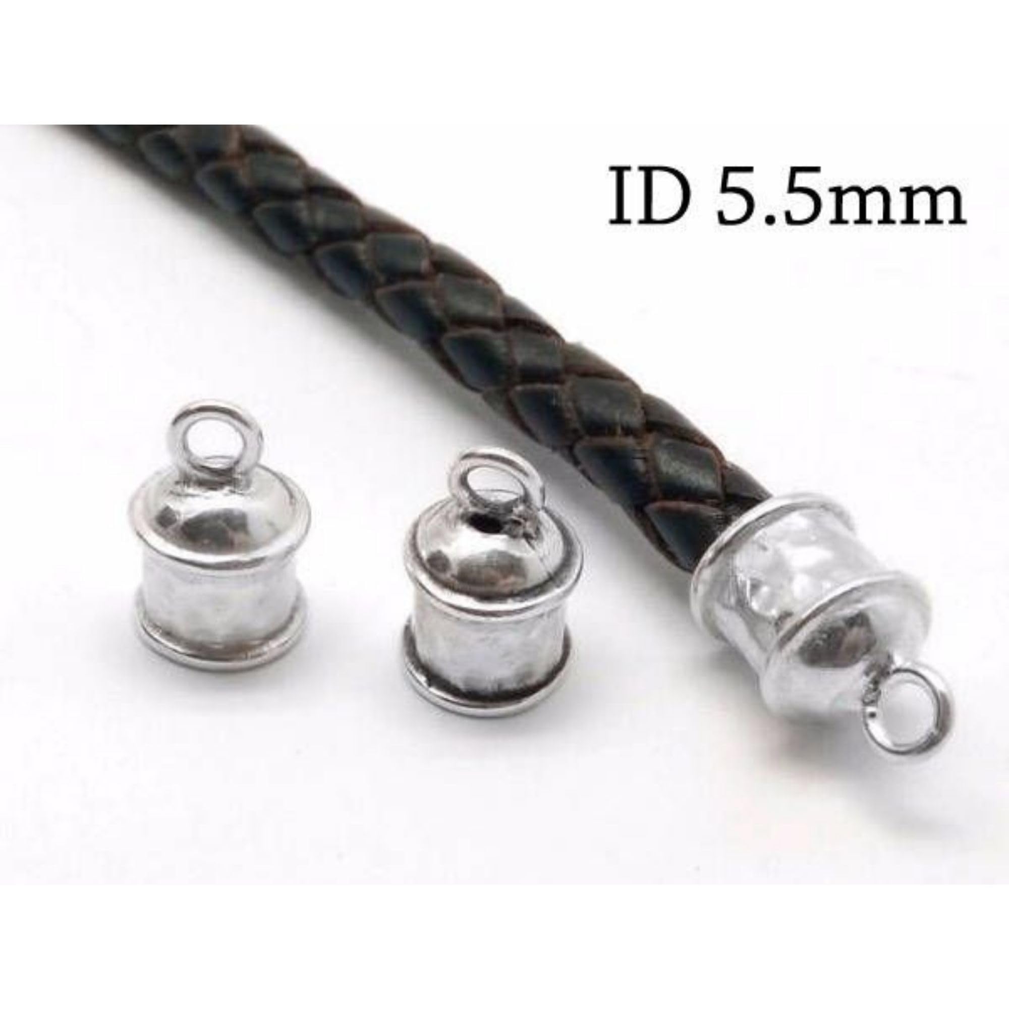 Sterling Silver Leather Cord End Cap - Inside Diameter 5.5mm - Secure Finish for Bracelets and Necklaces