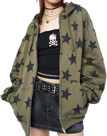CEINOM Y2k Clothes Vintage Star Oversized Hoodies Men Jacket Harajuku Goth Long Sleeve Hip Hop Zip Up Sweetshirt Top Coat